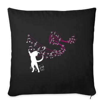 Cat catches music notes - Sofa pillowcase 17,3'' x 17,3'' (45 x 45 cm) - black - Front