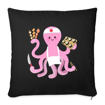 Poulpe Sushi Chef, chemise de poulpe, poulpe mignon - Housse de coussin décorative 45 x 45 cm - noir - Devant