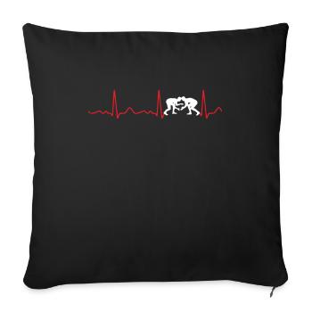 Lutte - rythme cardiaque, ligne cardiaque, pouls, électrocardiogramme, rouge - Housse de coussin décorative 45 x 45 cm - noir - Devant