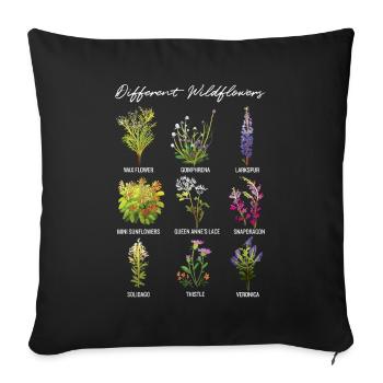 Different Wildflowers, Unique and Vintage Retro - Sofa pillowcase 17,3'' x 17,3'' (45 x 45 cm) - black - Front