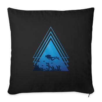 Ocean - diver swims with fish, triangle - Sofa pillowcase 17,3'' x 17,3'' (45 x 45 cm) - black - Front