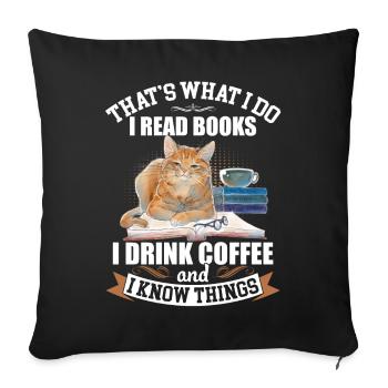 Je lis des livres Je bois du café Amant drôle de chat - Housse de coussin décorative 45 x 45 cm - noir - Devant