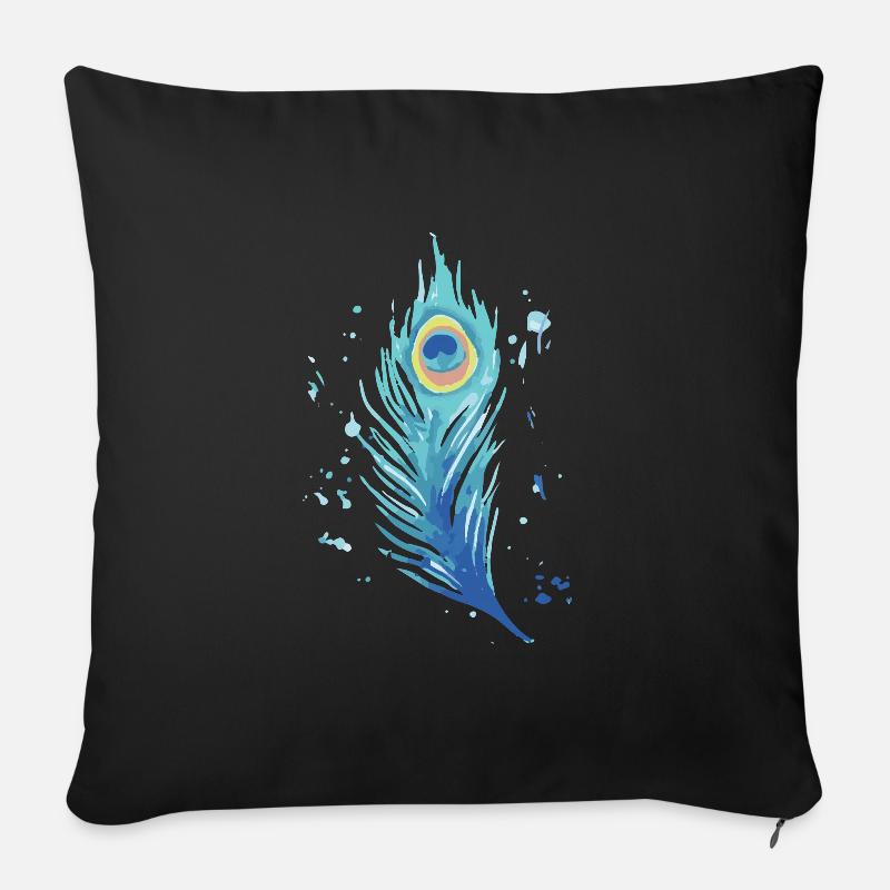 Pfau - blaue Pfauenfeder aquarell - Sofakissenbezug 45 x 45 cm - Schwarz