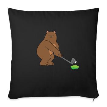 Golf - ours brun / grizzly avec club de golf - Housse de coussin décorative 45 x 45 cm - noir - Devant