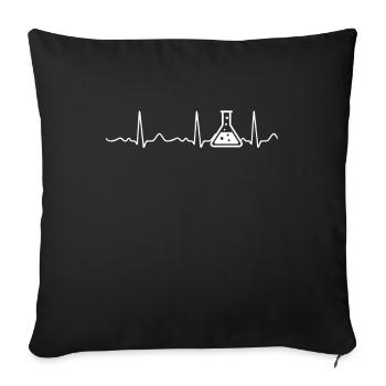 Chimie - ligne cardiaque, rythme cardiaque, pouls, électrocardiogramme, blanc - Housse de coussin décorative 45 x 45 cm - noir - Devant
