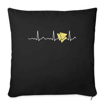 Nacho - ligne cardiaque, rythme cardiaque, pouls, électrocardiogramme, cœur - Housse de coussin décorative 45 x 45 cm - noir - Devant