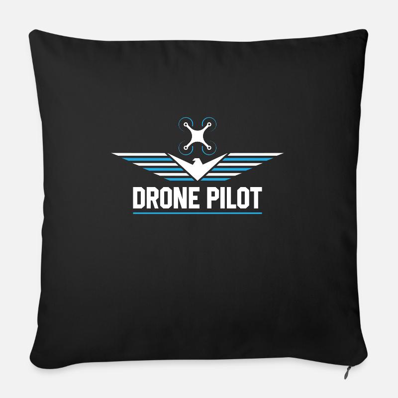 Drohne - blau weiß Logo Drone Pilot - Sofakissenbezug 45 x 45 cm - Schwarz