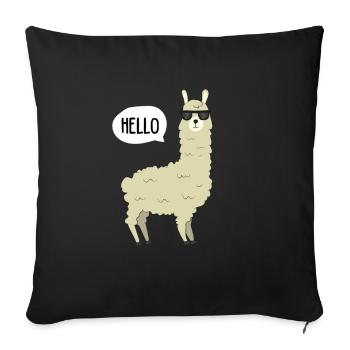Llama - HELLO llama with sunglasses - Sofa pillowcase 17,3'' x 17,3'' (45 x 45 cm) - black - Front