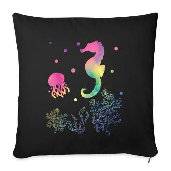 Hippocampe et méduse couleurs arc-en-ciel - Housse de coussin décorative 45 x 45 cm - noir - Devant