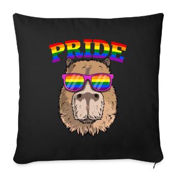 Gay Pride Capybara avec des lunettes de soleil arc-en-ciel LGBT - Housse de coussin décorative 45 x 45 cm - noir - Devant