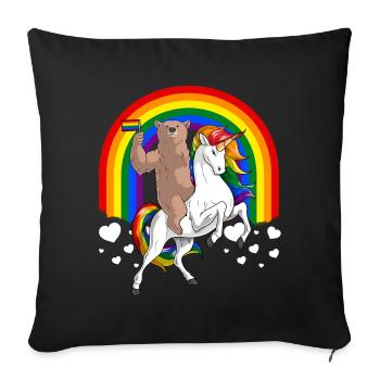LGBT Grizzly Bear Riding Unicorn Gay Pride Rainbow - Sofa pillowcase 17,3'' x 17,3'' (45 x 45 cm) - black - Front