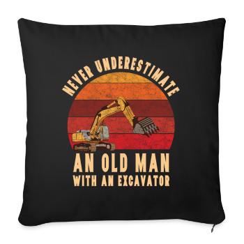 Old man with an excavator - Sofa pillowcase 17,3'' x 17,3'' (45 x 45 cm) - black - Front