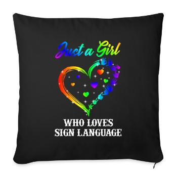 Juste une fille qui aime la langue des signes ASL Love - Housse de coussin décorative 45 x 45 cm - noir - Devant