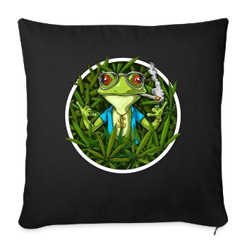 Frog Smoking Weed - Sofa pillowcase 17,3'' x 17,3'' (45 x 45 cm) - black - Front