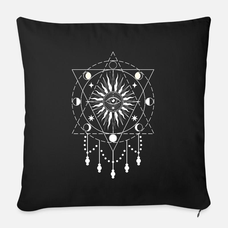 Lune phases lune soleil occulte mystique oeil mystique - Housse de coussin décorative 45 x 45 cm - noir