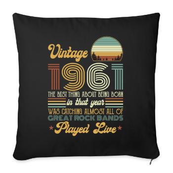 Vintage 1961 Rock Music Lovers Birthday Gift Shirt - Sofa pillowcase 17,3'' x 17,3'' (45 x 45 cm) - black - Front
