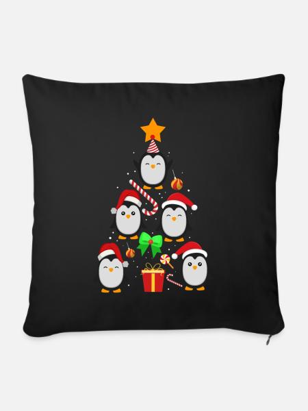 Pinguin Tannenbaum - Sofakissenbezug 45 x 45 cm - Schwarz