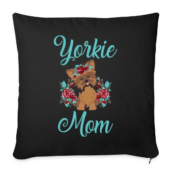 Yorkie Mom propriétaire Yorkshire Terrier caniche - Housse de coussin décorative 45 x 45 cm - noir - Devant