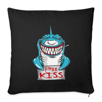 Grand requin blanc Free Kiss Shark Bite Bite Dents - Housse de coussin décorative 45 x 45 cm - noir - Devant