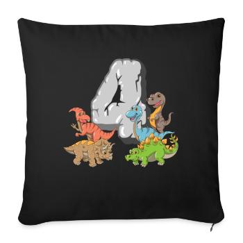 Dinosaure 4 ans enfants 4 anniversaire T-Rex Dino - Housse de coussin décorative 45 x 45 cm - noir - Devant