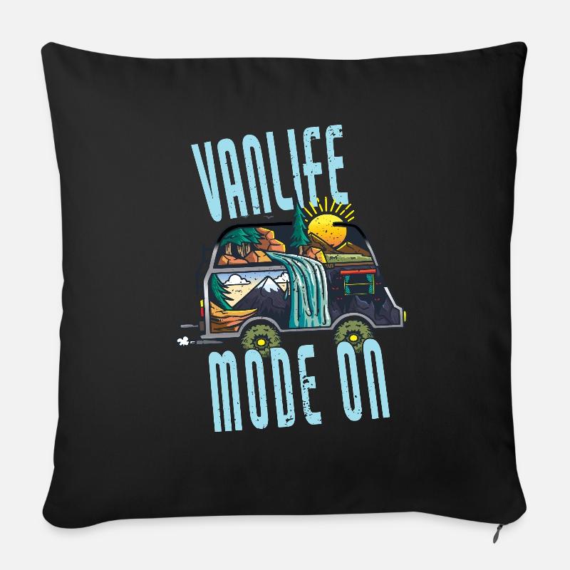 Mode On Camper Van - Housse de coussin décorative 45 x 45 cm - noir