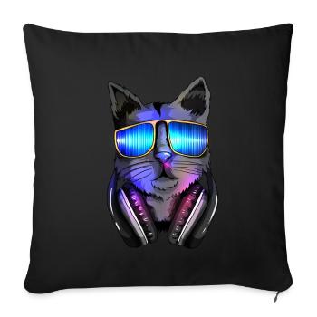 Katzenliebhaber Techno Katze Electro Musik DJ Cat - Sofakissenbezug 45 x 45 cm - Schwarz - Vorne