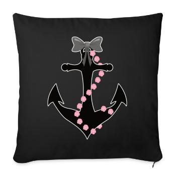 Anchor with bow and roses rope - Sofa pillowcase 17,3'' x 17,3'' (45 x 45 cm) - black - Front