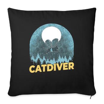 Catdiver - Chat drôle de parachutiste - Housse de coussin décorative 45 x 45 cm - noir - Devant