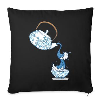 Teapot big wave art drawing Japan style - Sofa pillowcase 17,3'' x 17,3'' (45 x 45 cm) - black - Front