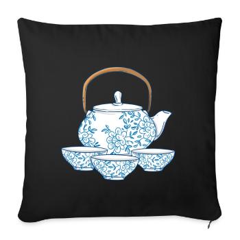 Tea or coffee pot with cups of Asian art - Sofa pillowcase 17,3'' x 17,3'' (45 x 45 cm) - black - Front