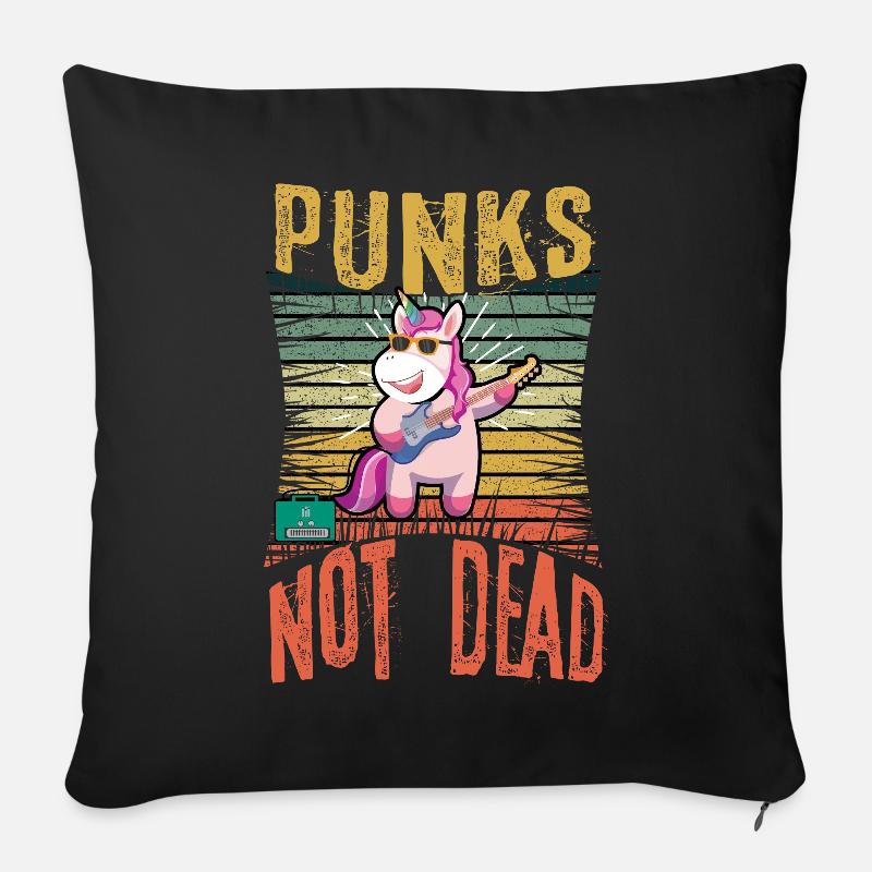 Musique punk Pas Tot Punk rock Licorne - Housse de coussin décorative 45 x 45 cm - noir