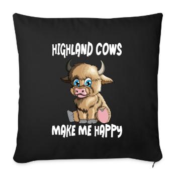 Highland Cows make me Happy Highlandrind agriculteur - Housse de coussin décorative 45 x 45 cm - noir - Devant