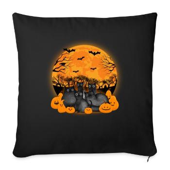 Chats Noirs Citrouilles Lune Halloween - Housse de coussin décorative 45 x 45 cm - noir - Devant
