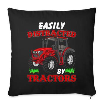 Easily Distraced By Tractors Funny Farmer Farming - Housse de coussin décorative 45 x 45 cm - noir - Devant