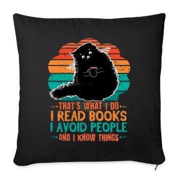 Cat Read Books Avoid People Book Reading Bookworm - Sofakissenbezug 45 x 45 cm - Schwarz - Vorne