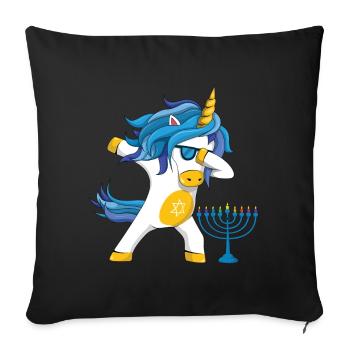Rainbow Unicorn Jew Menorah Happy Hanukkah - Sofakissenbezug 45 x 45 cm - Schwarz - Vorne