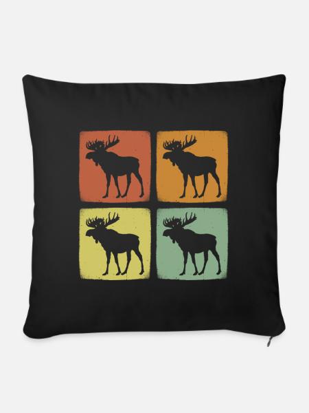 Vintage Elch Retro Wildtier - Sofakissenbezug 45 x 45 cm - Schwarz