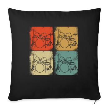 Retro drums design illustration Drummer - Sofa pillowcase 17,3'' x 17,3'' (45 x 45 cm) - black - Front
