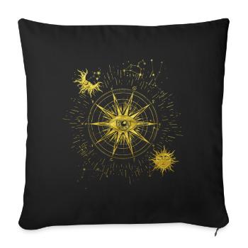 Tous voyant l’œil Symbole spirituel Lune Soleil - Housse de coussin décorative 45 x 45 cm - noir - Devant