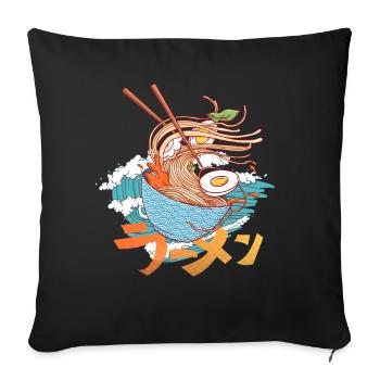 Ramen Soup Hokusai Big Wave Kanagawa Hiragana - Sofa pillowcase 17,3'' x 17,3'' (45 x 45 cm) - black - Front