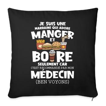 marraine gourmande mangeuse sucré salé - Housse de coussin décorative 45 x 45 cm - noir - Devant