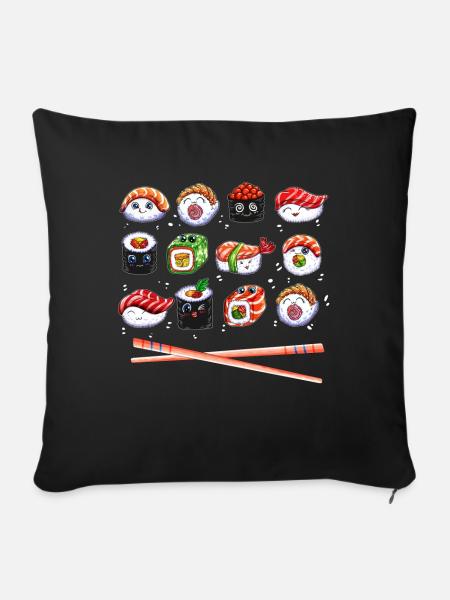Japanische Sushi Kawaii Aisa Küche Reis Fisch - Sofakissenbezug 45 x 45 cm - Schwarz