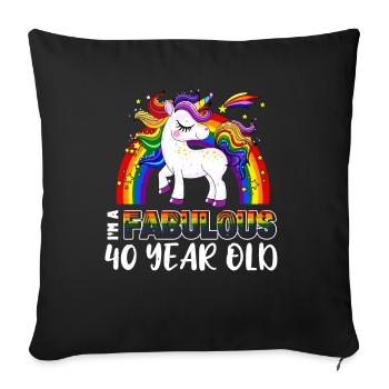 Licorne Age 40 ans Gay Pride Mois de la fierté LGBT - Housse de coussin décorative 45 x 45 cm - noir - Devant