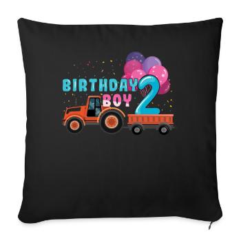 Birth Born Age 2 Year Old Boy Farmer Ranch Tractor - Sofakissenbezug 45 x 45 cm - Schwarz - Vorne