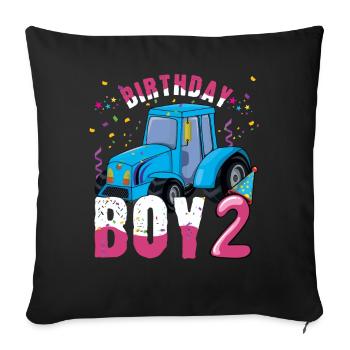 Naissance garçon Né 2 ans Agriculteur Ranch Tracteur - Housse de coussin décorative 45 x 45 cm - noir - Devant