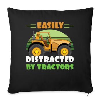 Agriculteur agricole Facilement distrait par un tracteur - Housse de coussin décorative 45 x 45 cm - noir - Devant