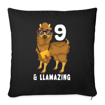 Kawaii Naissance Né Age 9 Ans Alpaga Llama - Housse de coussin décorative 45 x 45 cm - noir - Devant