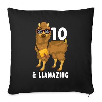 Kawaii Naissance Né 10 ans Alpaga Llama - Housse de coussin décorative 45 x 45 cm - noir - Devant