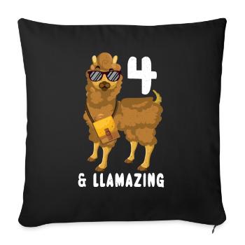 Kawaii Naissance Né 4 ans Alpaga Llama - Housse de coussin décorative 45 x 45 cm - noir - Devant