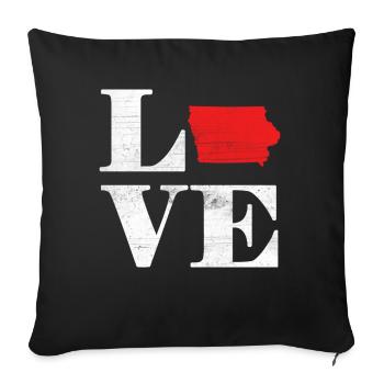 Fière Amérique Carte terrestre de l’État Amour Iowa - Housse de coussin décorative 45 x 45 cm - noir - Devant